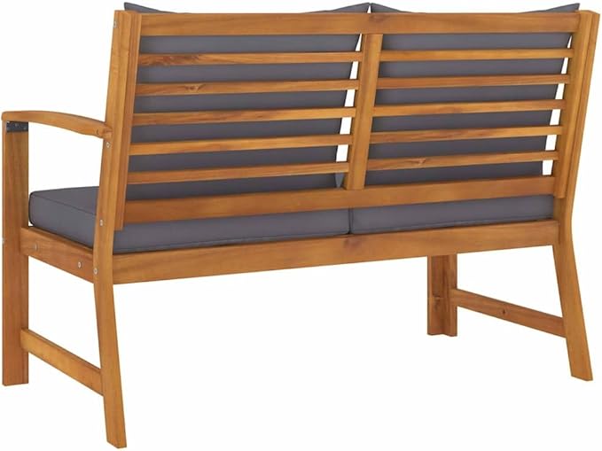Dark Grey Solid Acacia Wood Garden Bench 45.1 Inch Durable Outdoor Seating for Patio and Balcony - Photo 6