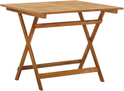 vidaXL Patio Table, 35.4"x35.4"x29.5", Solid Acacia Wood, Folding Design Weather-Resistant, Rustic Brown, Square-Shaped, Outdoor Furniture