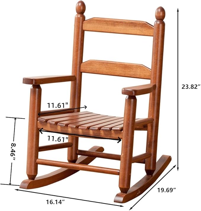 Child Rocking Chair Kids Wooden Rocker Small Baby Toddler Ages 3-6 Brown Comfy Furniture Outdoor Indoor Reading Room Bedroom Livingroom