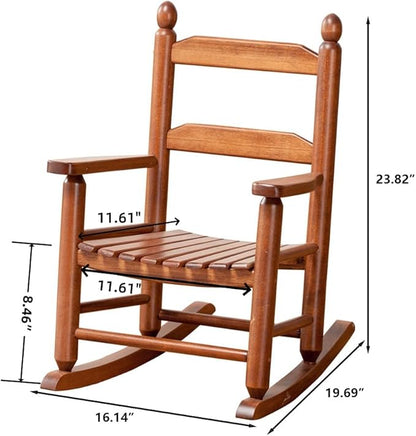 Child Rocking Chair Kids Wooden Rocker Small Baby Toddler Ages 3-6 Brown Comfy Furniture Outdoor Indoor Reading Room Bedroom Livingroom