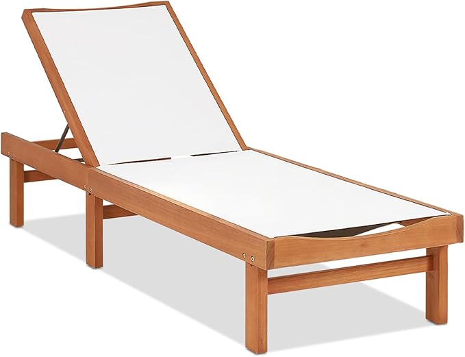 COSTWAY Patio Wood Chaise Lounge Chair, Strong Eucalyptus Wood Frame - Photo 1