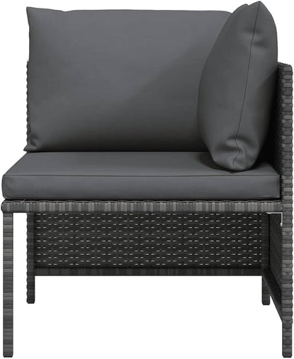 vidaXL - Gray Poly Rattan Sectional Corner Sofa with Cushions | Versatile Outdoor Garden Furniture | Highly Durable & Weather-Resistant | Comfortable Seating