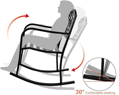 Grepatio Outdoor Patio Rocking Chair, Wrought Cast Iron Furniture Chair Metal Rocking Seat Chairs for for Deck, Backyard or Garden w/Scroll Design (Black)