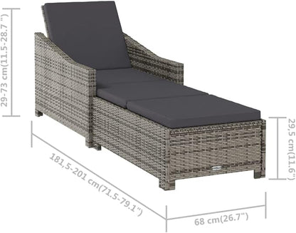 vidaXL Patio Lounge Chair, Outdoor Chaise Lounge Chair with Backrest, Sunlounger with Cushion, Sunbed for Backyard, Farmhouse Style, Poly Rattan Gray