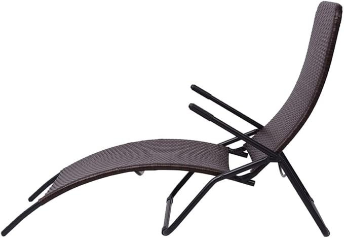 Folding Brown Poly Rattan Sun Lounger 57.9 x 24 x 37.4 in, Powder-Coated Steel Frame, UV-Resistant Outdoor Chaise Lounge for Patio, Garden, Balcony and Poolside Relaxation
