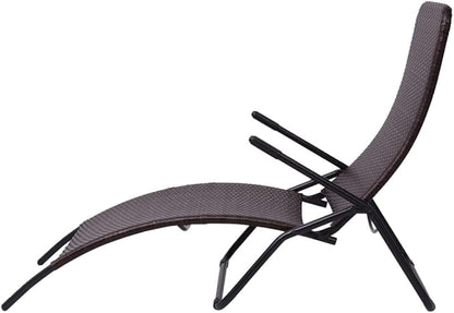 Folding Brown Poly Rattan Sun Lounger 57.9 x 24 x 37.4 in, Powder-Coated Steel Frame, UV-Resistant Outdoor Chaise Lounge for Patio, Garden, Balcony and Poolside Relaxation