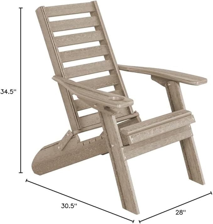 Furniture Barn USA Farmhouse Collection Poly Ladderback Folding Adirondack Chair, Birchwood