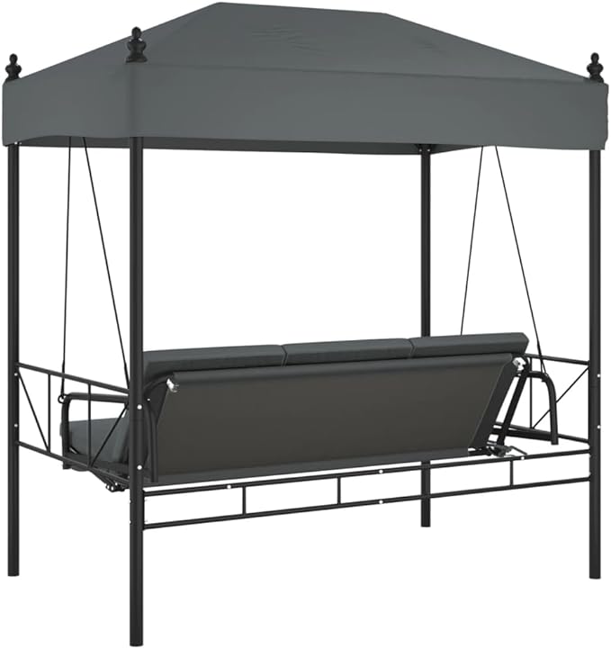 Outdoor Garden Swing Bench with Canopy and Cushions, 3-Seater Patio Swing Bed, Durable Powder-Coated Steel Frame - Photo 7