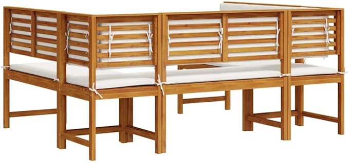 5-Piece Solid Acacia Wood Garden Bench Set in Brown, Outdoor Patio Furniture with Finished Back Design, Rustic Rectangular Seating for Terrace and Lawn, Durable
