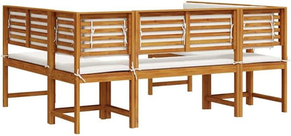 5-Piece Solid Acacia Wood Garden Bench Set in Brown, Outdoor Patio Furniture with Finished Back Design, Rustic Rectangular Seating for Terrace and Lawn, Durable