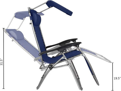 VINGLI Upgraded Zero Gravity Chair Lounge Outdoor Chairs with Folding Canopy Shade，Trays, Folding Patio Recliner Chairs for Backyard Poolside Garden (Blue)