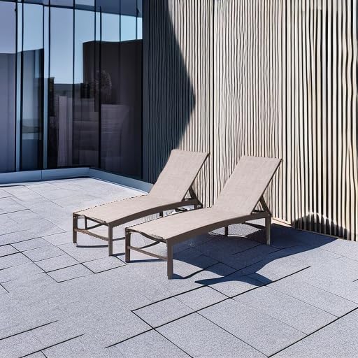 Crestlive Products Lounge Chair Outdoor Set of 2, Metal Pool Chaise Lounge Chairs, Adjustable Five-Position Tanning Recliner, All Weather for Patio, Beach, Yard, Pool (Beige)