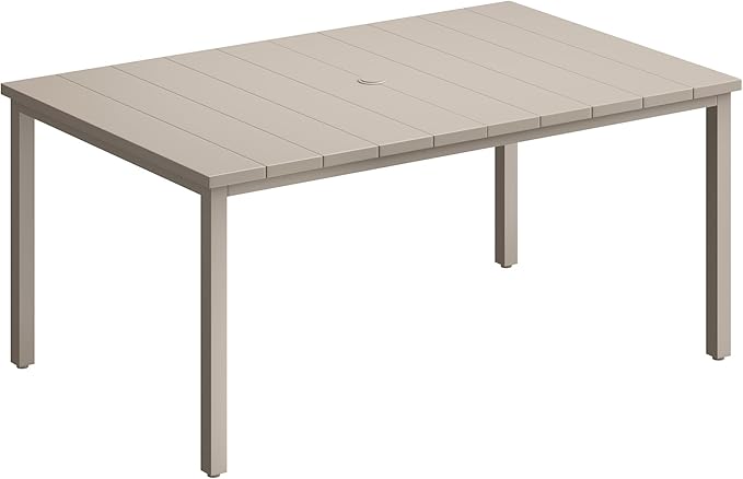 VICLLAX Outdoor Patio Dining Table for 6, 63" Rectangle Dining Table with Umbrella Hole for Porch, Backyard, Garden - Photo 1