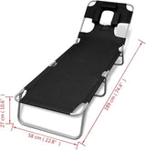Folding Sun Lounger Black 22.8"x74.4"x10.6" Powder-Coated Steel Frame Adjustable Backrest Patio Pool Beach Lounge - Photo 2