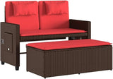 Reclining Patio Bench with Cushions Brown Poly Rattan Porch Bench Outdoor Bench Garden Bench Deck Bench for patios - Photo 5