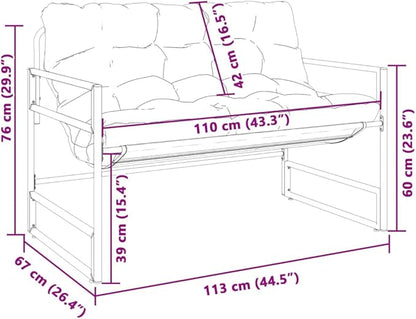 Garden Bench Anthracite, Black Powder-Coated Steel, Textilene Park Bench Patio for Outdoor Garden