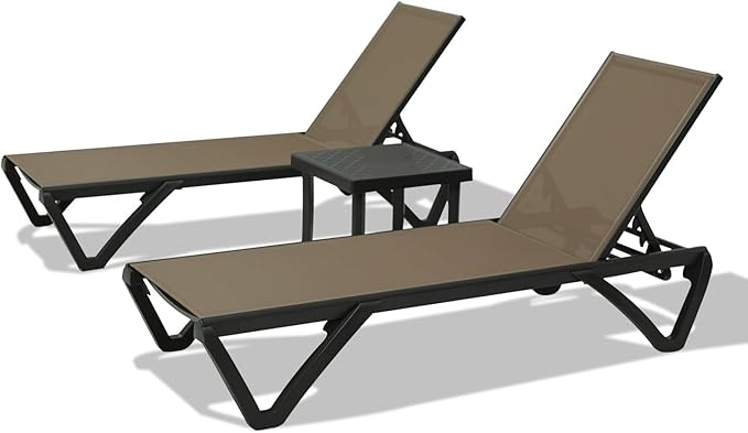 Domi Pool Lounge Chairs Set of 3, Aluminum Chaise Lounge Outdoor with Side Table - Photo 9