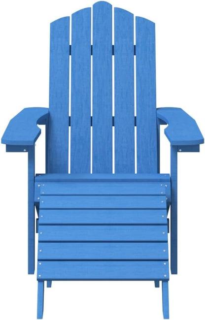 Adirondack Chair with Detachable Footstool HDPE Outdoor Patio Furniture Aqua Blue Weather-Resistant Lounge Chair for Backyard Poolside