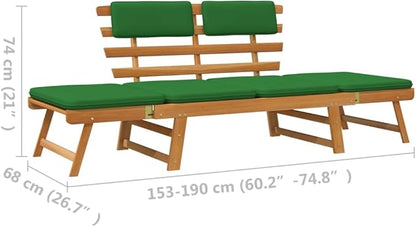 Patio Bench with Cushions,Park Wooden Bench,Garden Bench,Balcony Bench,Outdoor Furniture,Picnic Bench, for The Front Porch,Deck, Balcony or Backyard,2-in-1 74.8" Solid Acacia Wood