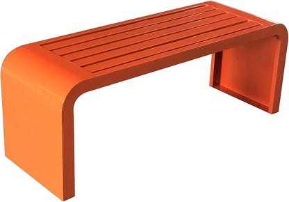 Modern Outdoor Benches Weatherproof Backless Front Porch Bench Metal Garden Benches for Outdoors Sturdy Steel Frame Patio Benches for Outdoors, Backyard, Lawn(Orange,120cm(47.24in))