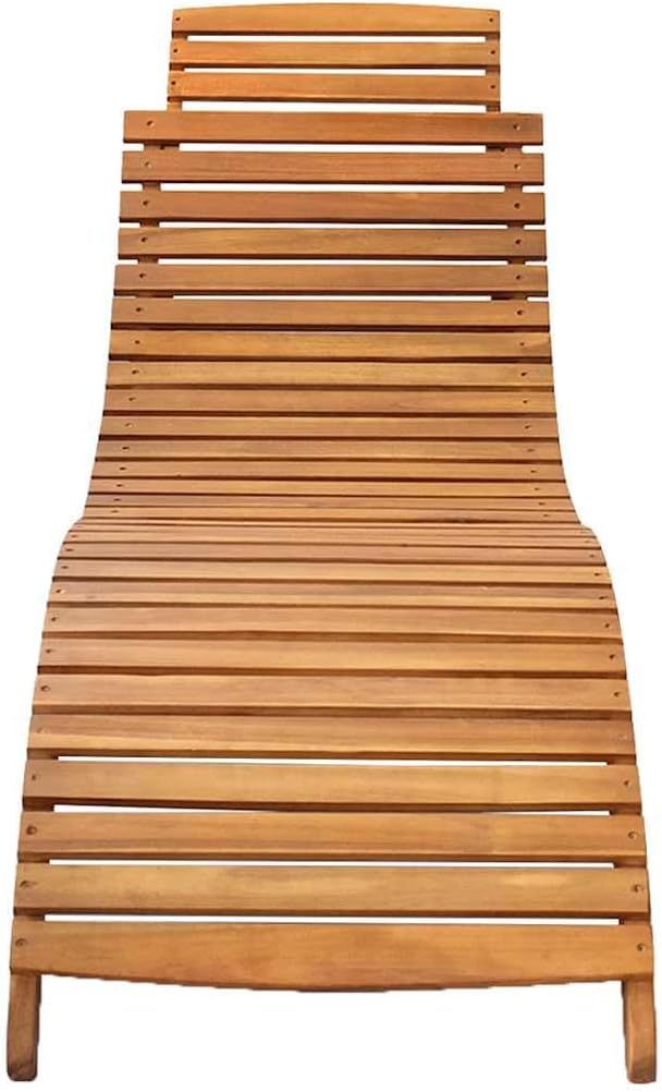 Patio Sunlounger Green Cushion, Acacia Wood Poolside Chair Outdoor Recliner for Poolside Yard - Photo 3