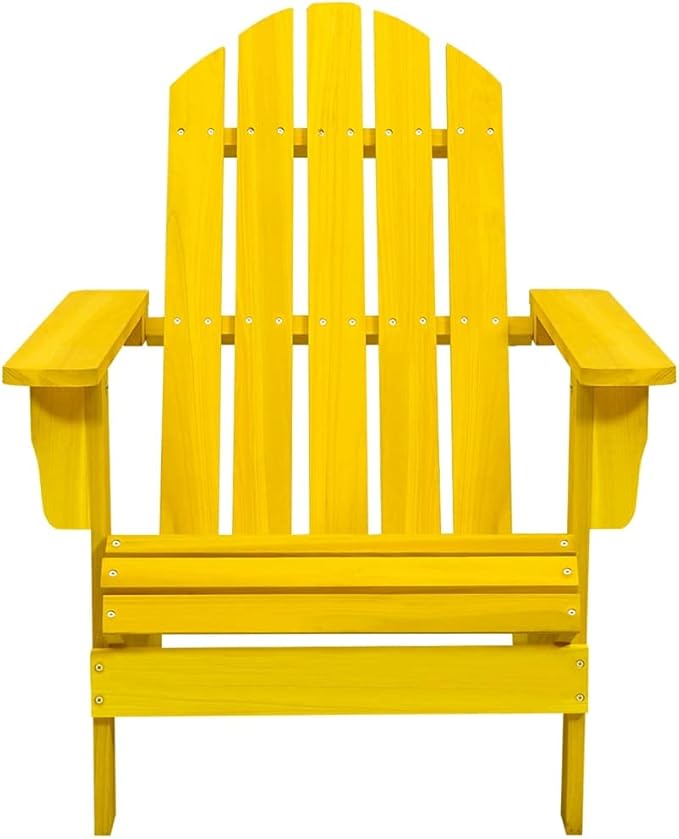 Adirondack Chair Solid Fir Wood Yellow Outdoor Patio Lounge Chair Comfortable Sturdy Ergonomic Design for Garden - Photo 3