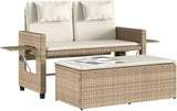 Garden Bench Deck Bench Reclining Patio Bench with Cushions Beige Poly Rattan - Photo 4