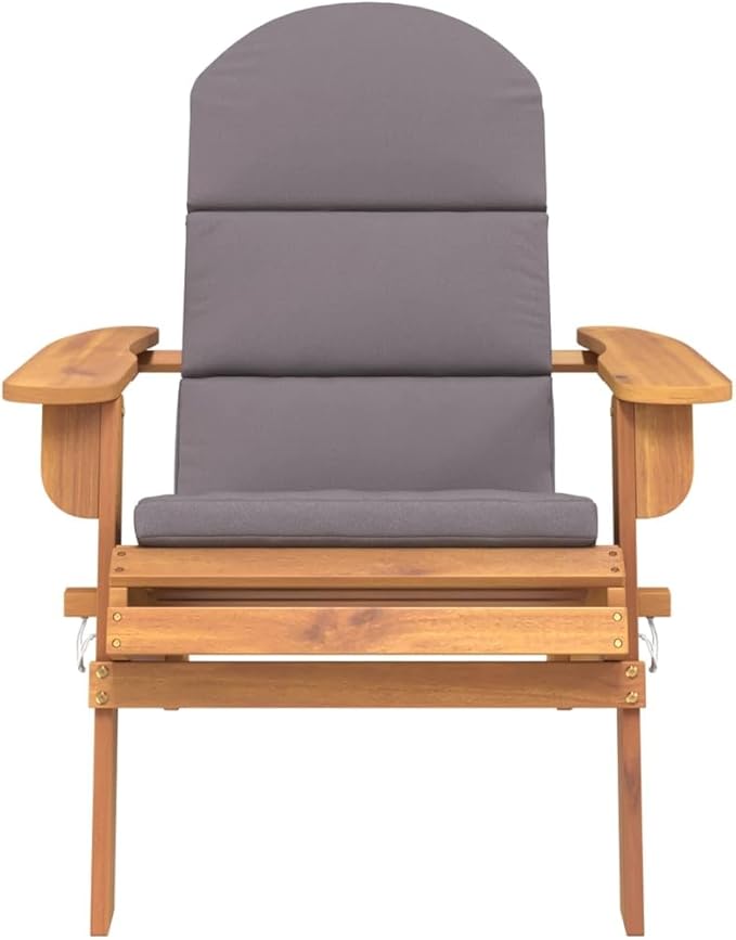 Adirondack Patio Chair with Cushions Solid Wood Acacia Foldable Outdoor Lounge Chair for Backyard Pool Beach Tanning - Photo 4