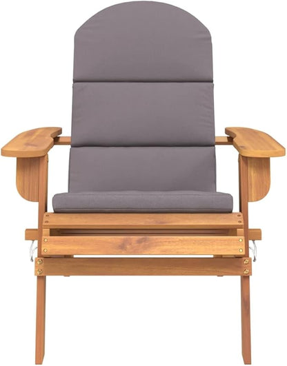 Adirondack Patio Chair with Cushions Solid Wood Acacia Foldable Outdoor Lounge Chair for Backyard Pool Beach Tanning Reading