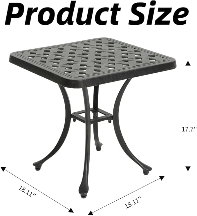 Patio Side Table, Cast Aluminum Square Outdoor Coffee Table for Backyard Garden or Balcony (Antique Brass)