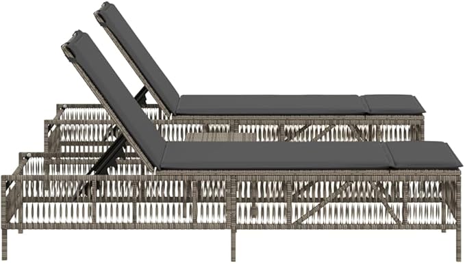 Sun Lounger Set of 3 Grey PE Rattan Standard with Adjustable Backrest and Removable Cushion Covers - Photo 4