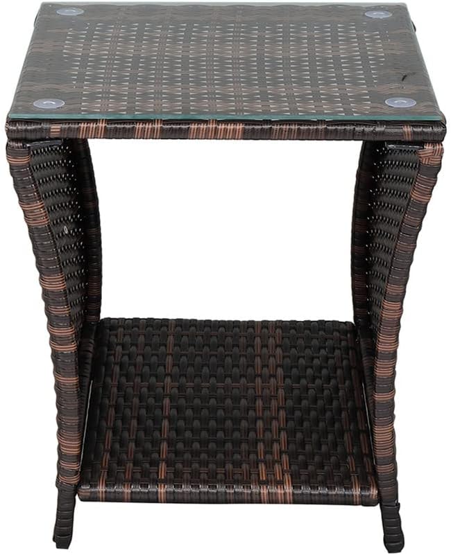 Patio Rattan Side Table - Outdoor Wicker End Square Table, Coffee with Storage Glass Top, Bistro for Poolside Porch - Photo 6