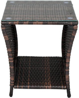 Patio Rattan Side Table - Outdoor Wicker End Square Table, Coffee with Storage Glass Top, Bistro for Poolside Porch - Photo 6