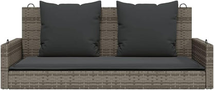 Grey PE Rattan Swing Bench with Powder-Coated Steel Frame, 2-Seater Outdoor Patio Furniture with Removable Cushions for Garden Balcony Porch Relaxation