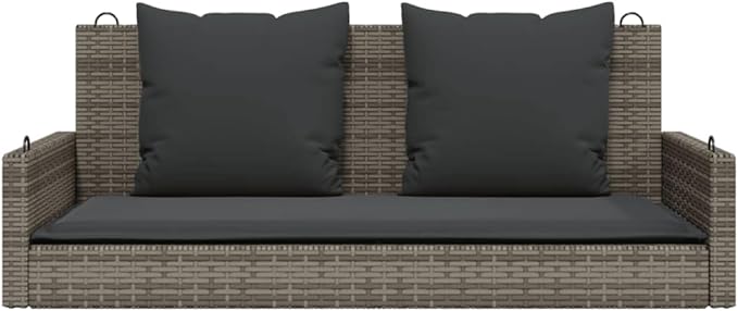 Grey Swing Bench with Cushions, PE Rattan and Powder-Coated Steel Frame - Photo 5