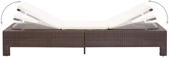 Outdoor Sunbed with Thick Cushion, Adjustable Brown Poly Rattan Chaise Lounge for Patio Poolside, Weather-Resistant PE Wicker & Steel Frame Recliner for Garden Balcony