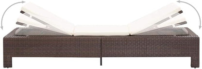 Outdoor Sunbed with Thick Cushion, Adjustable Brown Poly Rattan Chaise Lounge for Patio Poolside, Weather-Resistant PE Wicker & Steel Frame Recliner for Garden Balcony