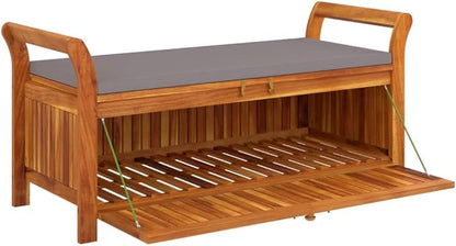 Garden Storage Bench Wood with Dark Grey Cushion Garden Bench Outdoor Benches for Balcony Courtyard