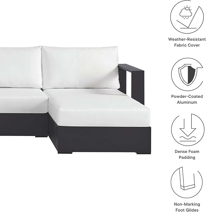 Modway Tahoe Aluminum 4-Piece Outdoor Patio Furniture Gray White, Modular Sectional Sofa Set with Chaise Lounges - Photo 5