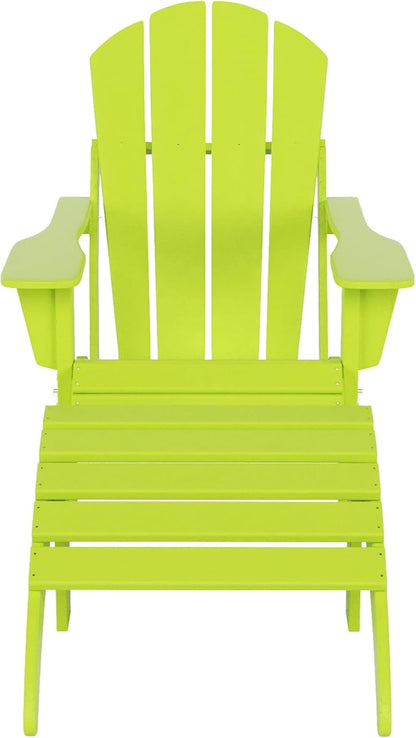 WO Home Furniture Adirondack Chair Outdoor Ottoman Set of 2 PCS Classic Patio Furniture (Lime)