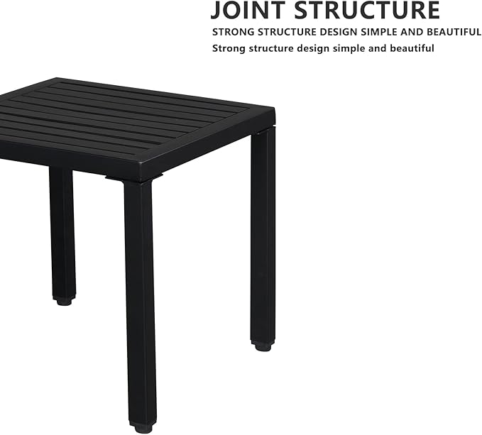 Outvita Metal Square Side Table, Indoor Outdoor Small Patio End Table, Portable Coffee Bistro Table for Deck Porch Yard Garden Balcony Bedside Black