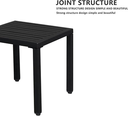 Outvita Metal Square Side Table, Indoor Outdoor Small Patio End Table, Portable Coffee Bistro Table for Deck Porch Yard Garden Balcony Bedside Black