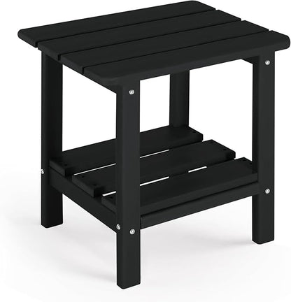 Adirondack Outdoor Side Table, 2-Tier Small Patio End Table, Weather Resistant HDPE Outdoor End Tables for Garden, Lawn, Pool, Beach, Porch, Deck, Backyard - Square, Black