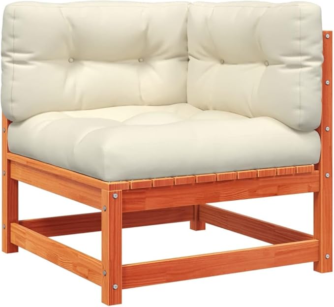 Wax Brown Patio Sectional Sofa with Cushions & Footstool Solid Pine Wood Outdoor Sectional Furniture Set for Garden - Photo 6