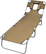 Foldable Taupe Powder-Coated Steel Sunlounger 74.4 inch Adjustable Backrest Outdoor Chaise with Head Cushion - Photo 1