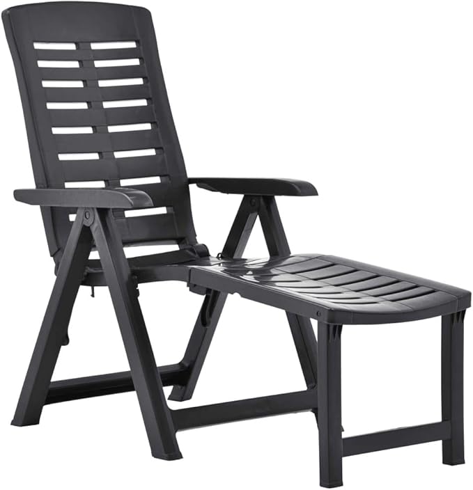 Outdoor Chaise Lounge Anthracite 42.5"x23.2" Foldable Adjustable Plastic Sun Lounger for Poolside Patio Garden Balcony - Photo 1