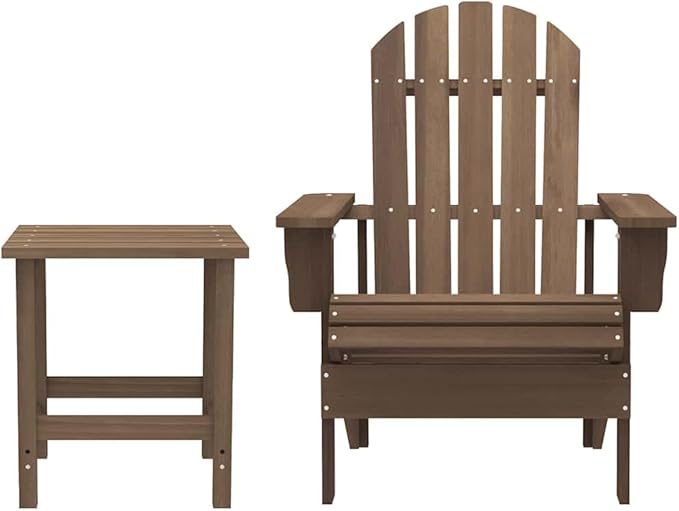 Brown Solid Fir Wood Ergonomic Garden Adirondack Chair with Matching Table, 27.4 x 34.1 x 35.2 Inch Outdoor Seating for Patio, Weather Resistant and Sturdy Furniture Set