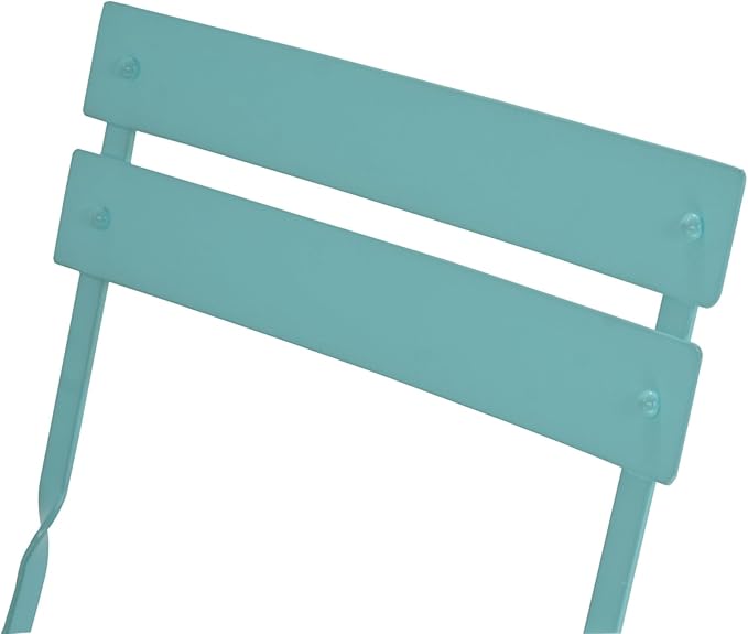 Carolina Chair & Table Bistro Set of 2 Foldable Outdoor Chairs - Elegant Powder Coated Metal Seat and Frame Folding Chairs - Modern Style Space Saving Furniture for Patio, Balcony or Garden (Teal)