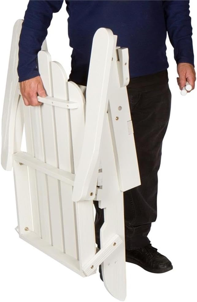 Pemberly Row Folding Adirondack Chair, Cedar Wood, White Finish, 37" H x 28" W x 29.5" D, Kiln-Dried Moisture-Resistant Material, Ergonomic Design, Outdoor Patio or Porch Seating