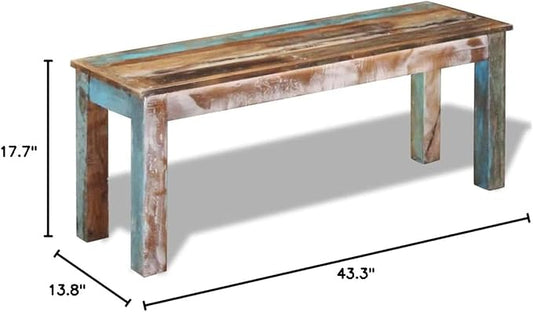 Vintage Reclaimed Wood Garden Bench for Indoor Outdoor Use, Rustic Solid Wood Patio Seating with Spacious Design and Durable Construction